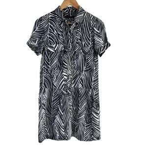 Zara 100% Linen‎ Zebra Print Mini Shirt Dress Short Sleeves Black White, Size XS